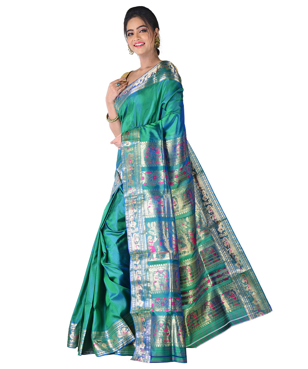 Dark green handloom silk saree