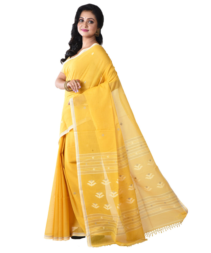 Yellow shantipuri handloom cotton saree