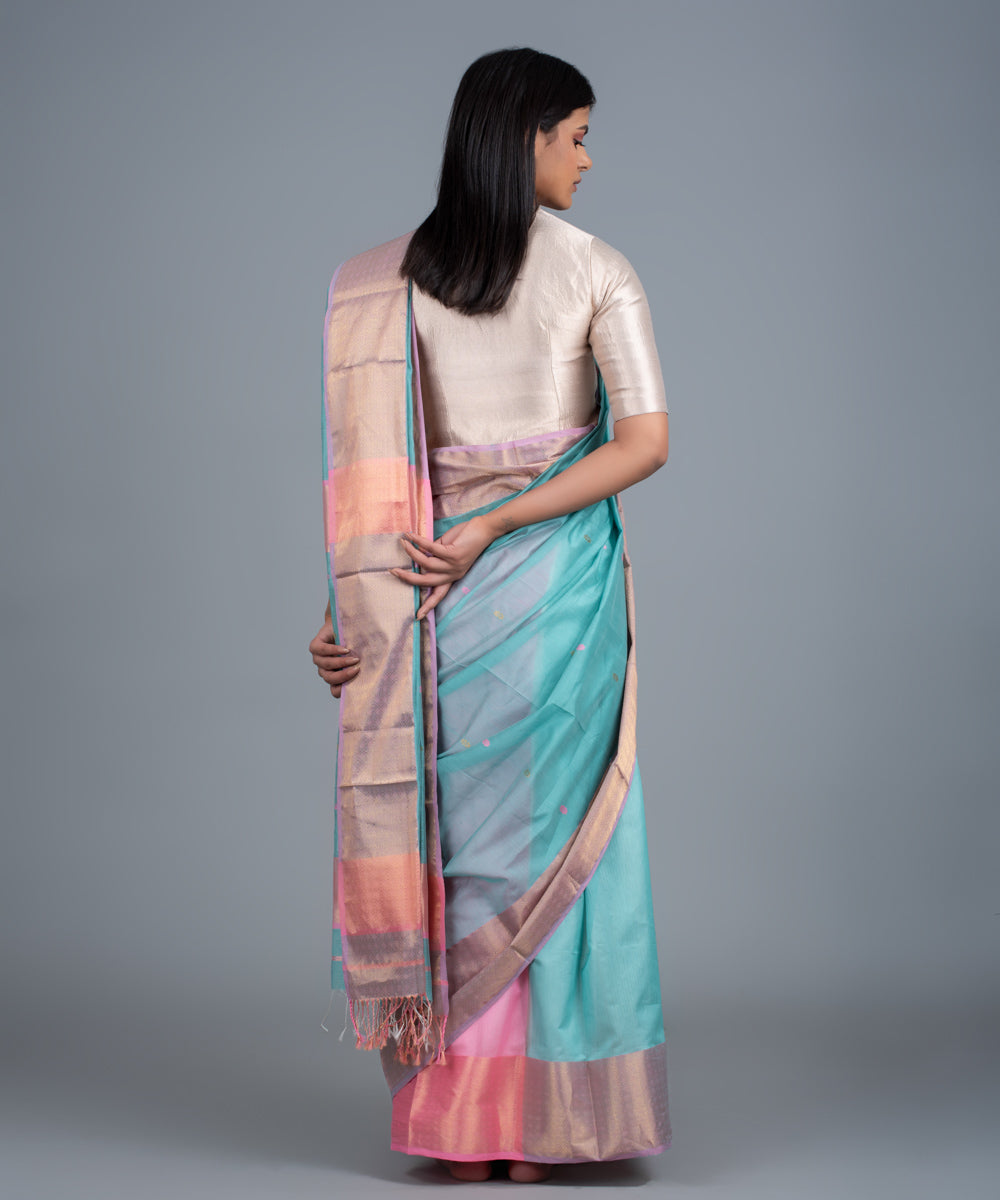 Skyblue handwoven maheshwari cotton silk saree