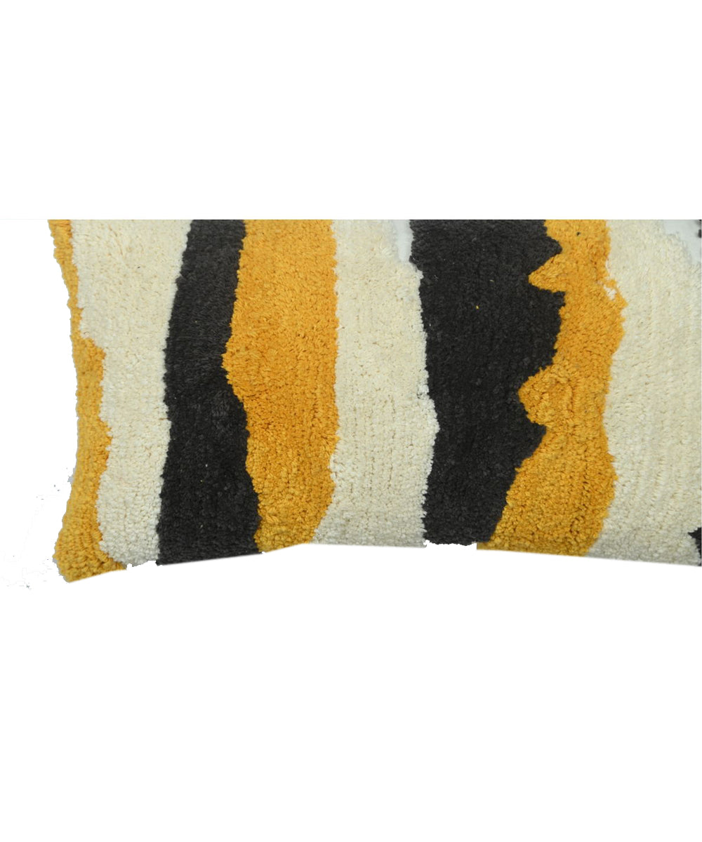 Multicolor striped hand embroidered cotton cushion cover