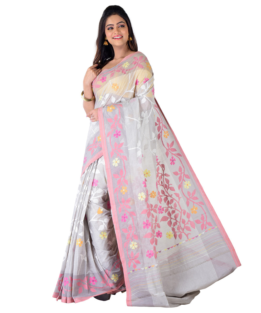 Grey multicolor handwoven cotton saree