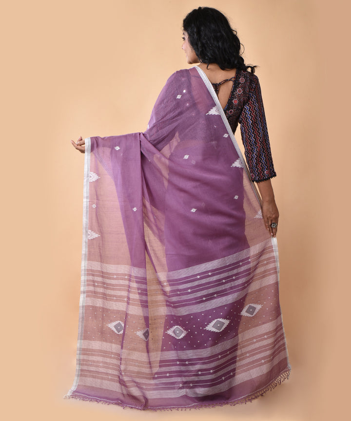 Purple cotton handwoven jamdani saree