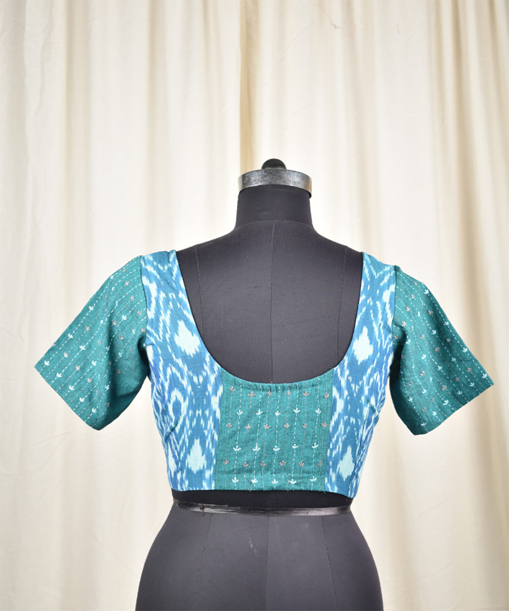 Green handwoven ikat embroidered blouse