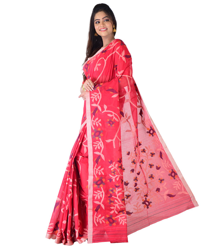 Red multicolor handwoven cotton saree