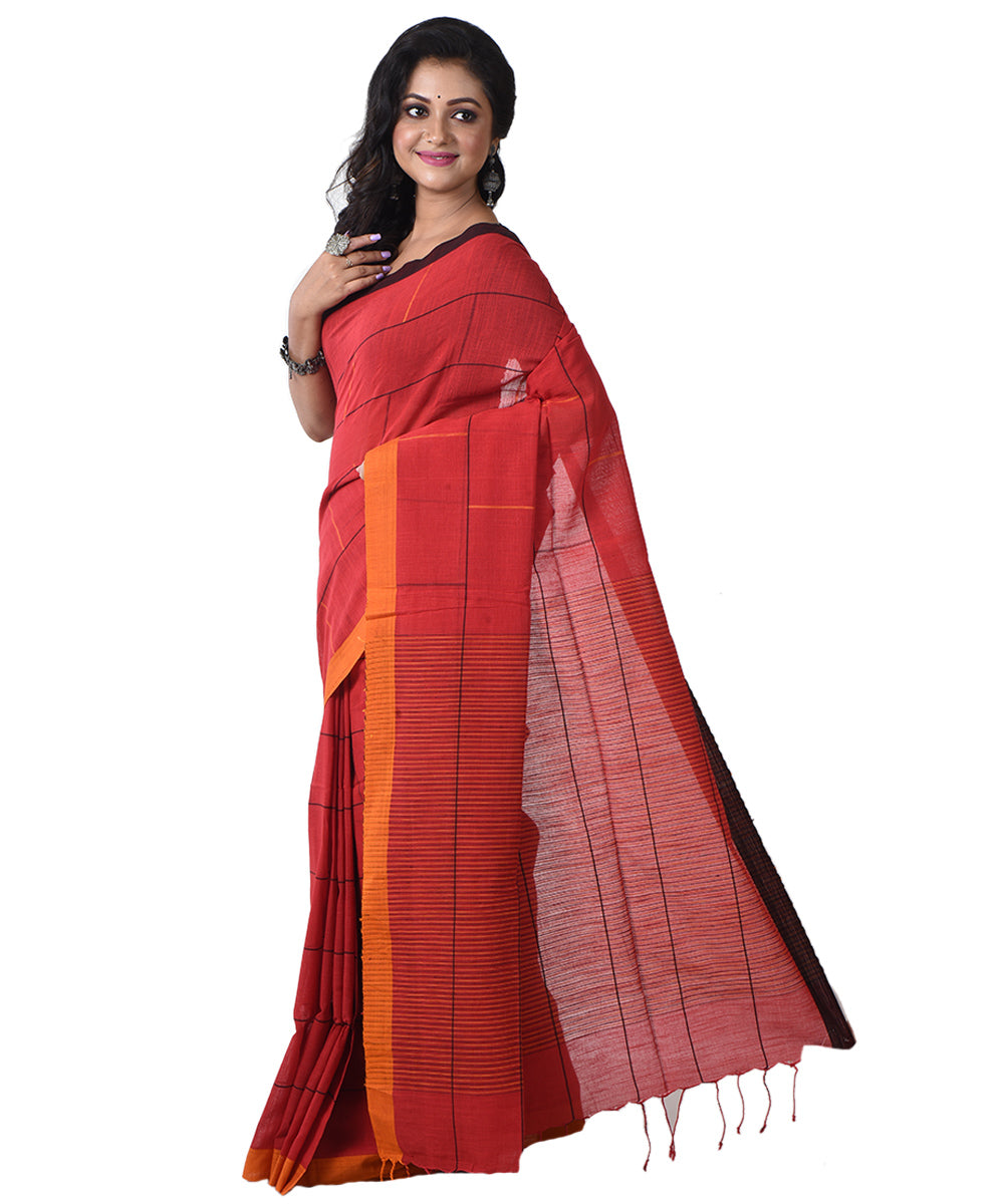 Red handloom cotton shantipuri saree