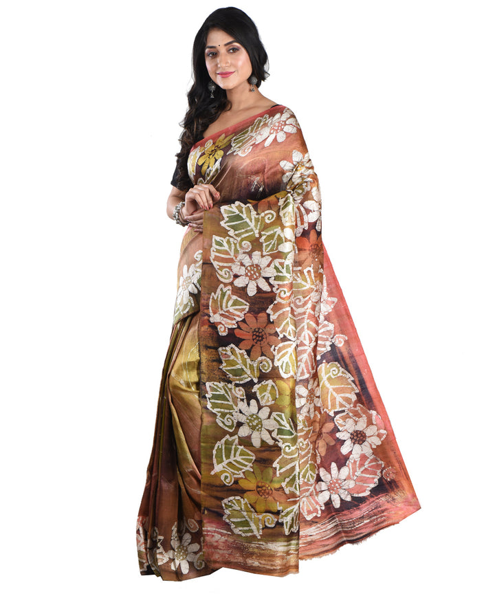 Multicolor handloom silk hand printed batik saree