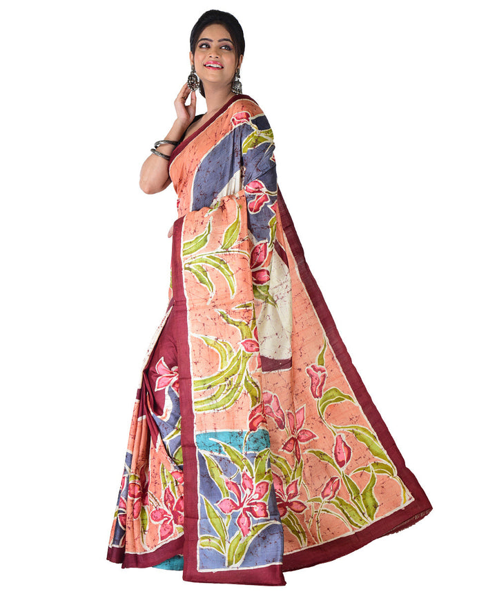 Multicolor multicolor hand printed silk saree