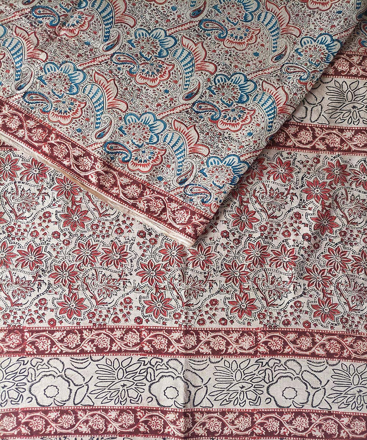Offwhite maroon kalamkari cotton hand printed saree