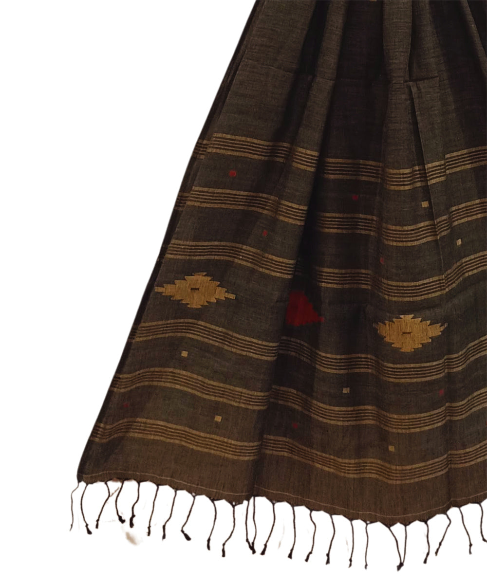 Brown handwoven cotton jamdani stole