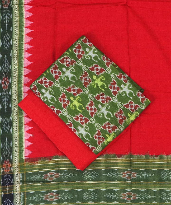 Lava red gray-asparagus handwoven cotton sambalpuri dress material