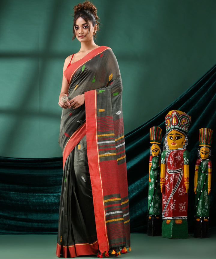 Stealth grey  handloom cotton bengal saree