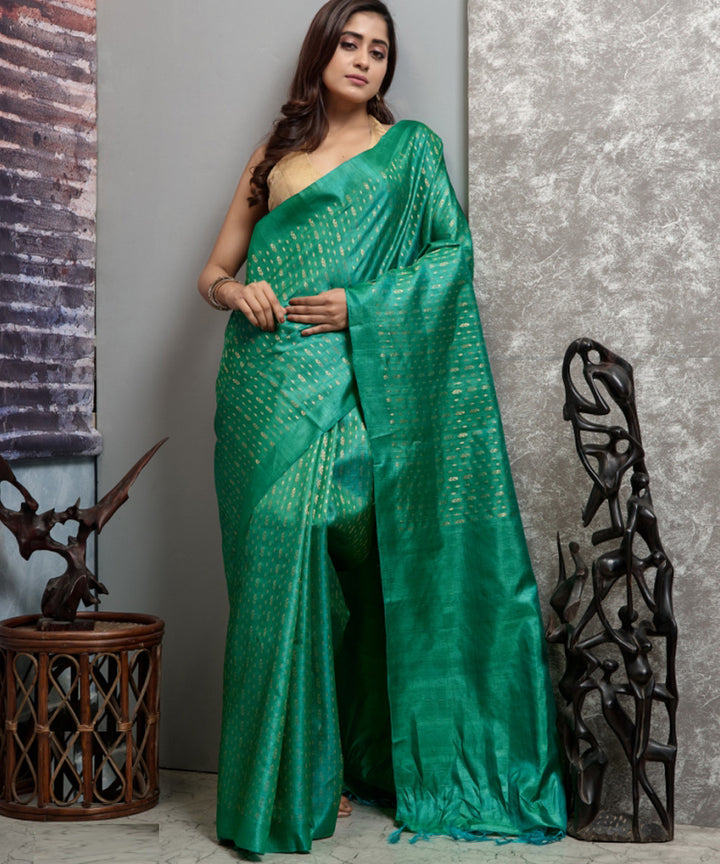 Rama green handwoven chhatisgarh tussar silk saree