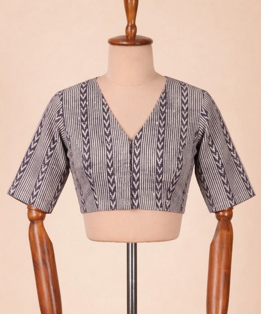 Gray black cotton v neck front opening blouse