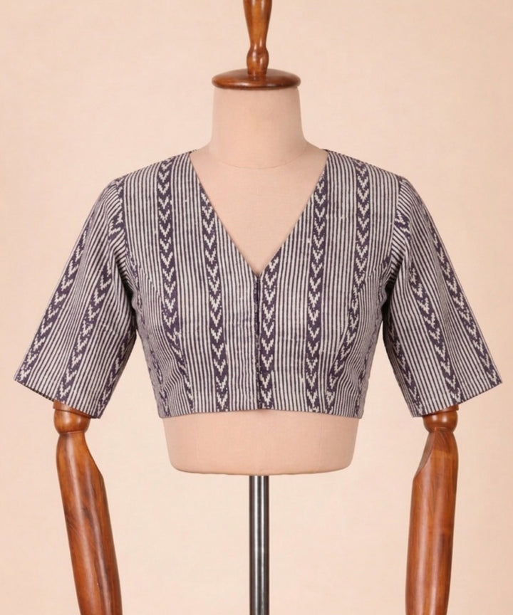 Gray black cotton v neck front opening blouse