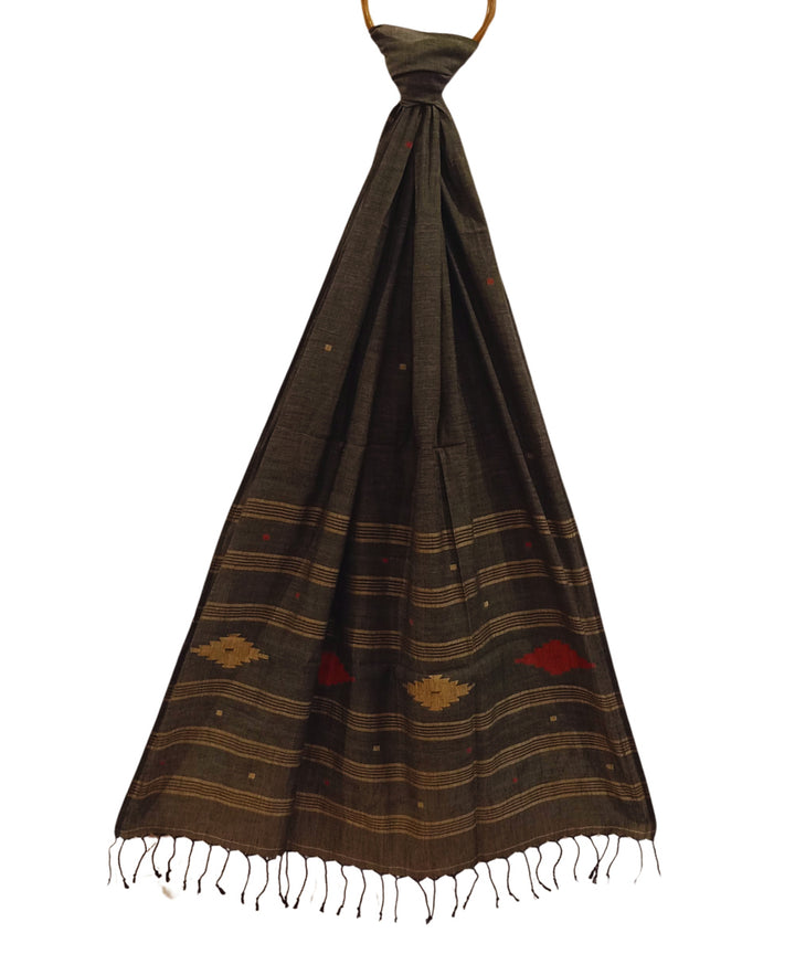 Brown handwoven cotton jamdani stole
