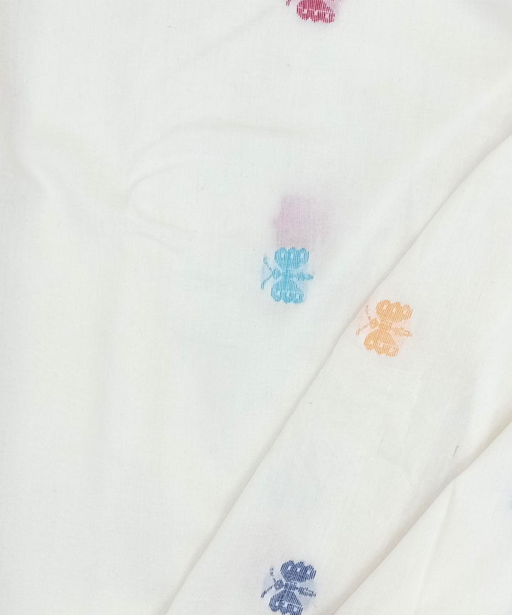 White multicolour motif cotton handwoven jamdani fabric