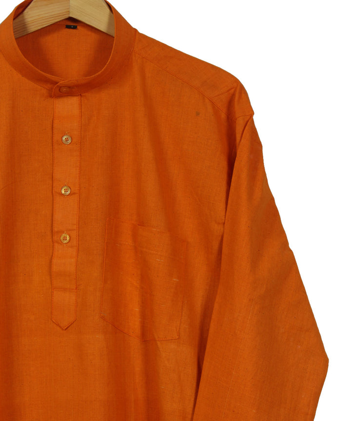Orange handwoven khadi cotton long kurta