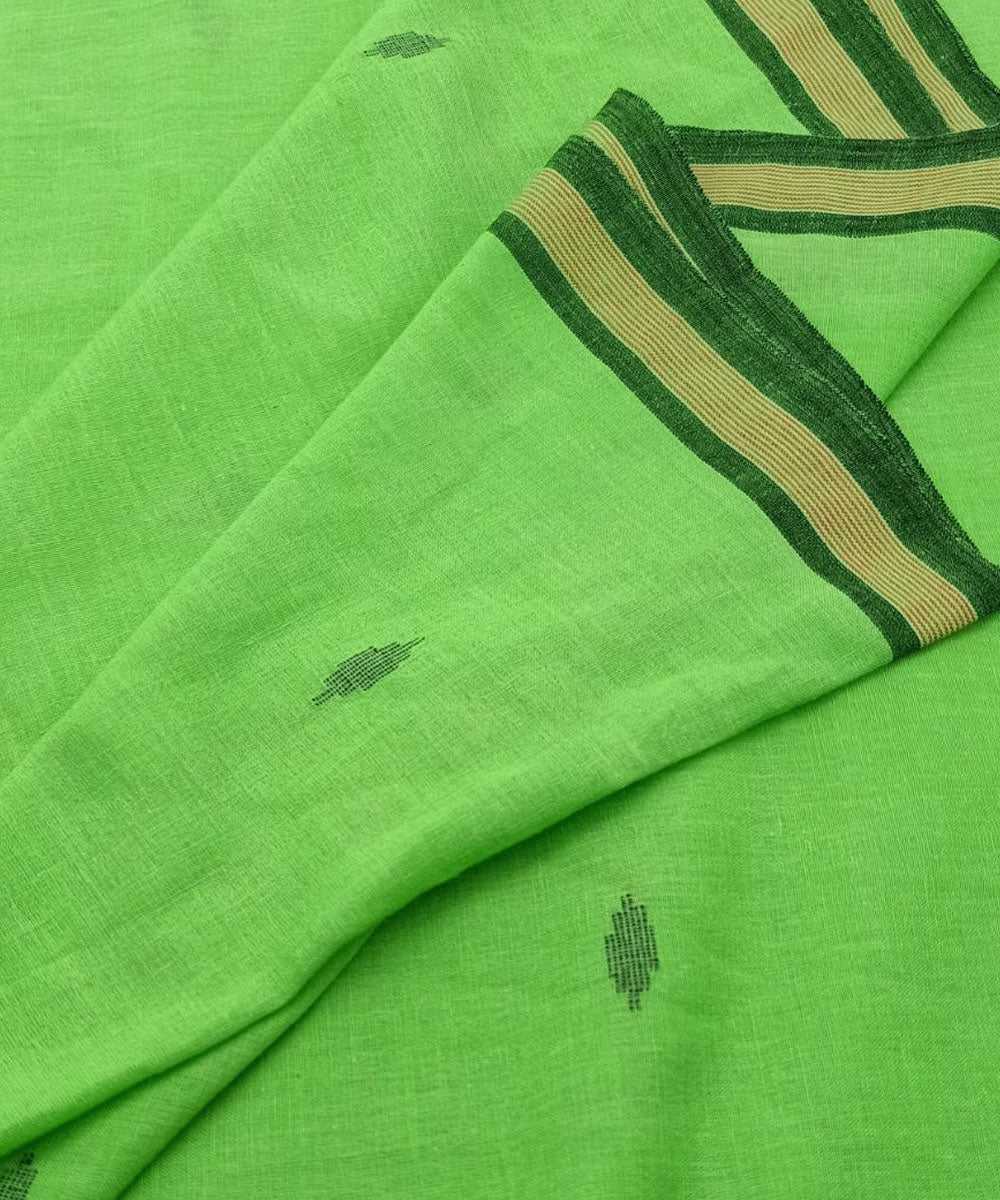 Parrot green buti handwoven cotton jamdani fabric
