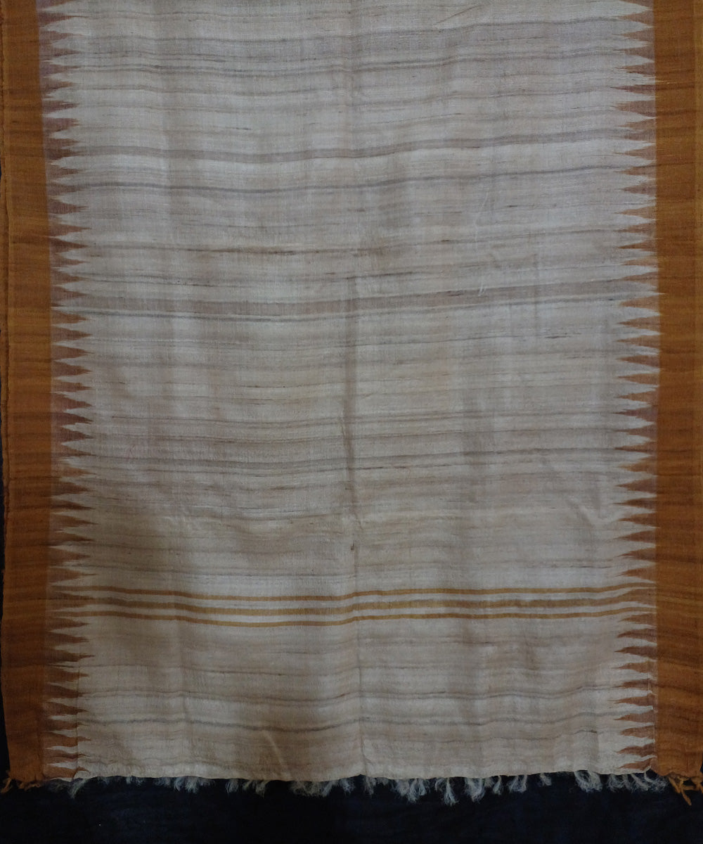 Beige mustard handwoven tussar silk ikat dupatta