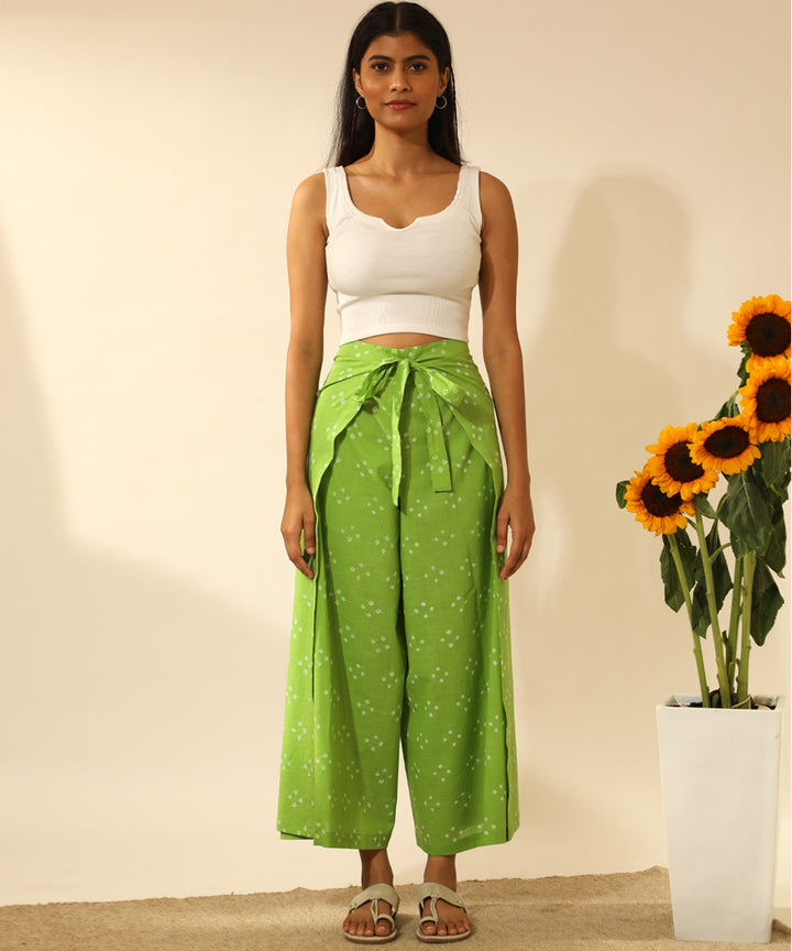 Green handcrafted bandhani cotton pant