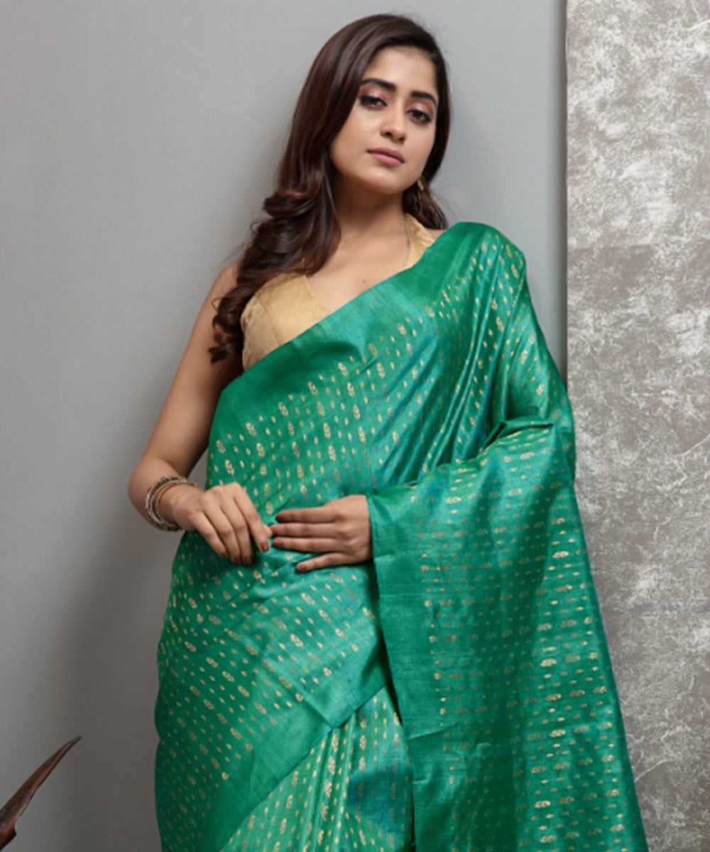 Rama green handwoven chhatisgarh tussar silk saree