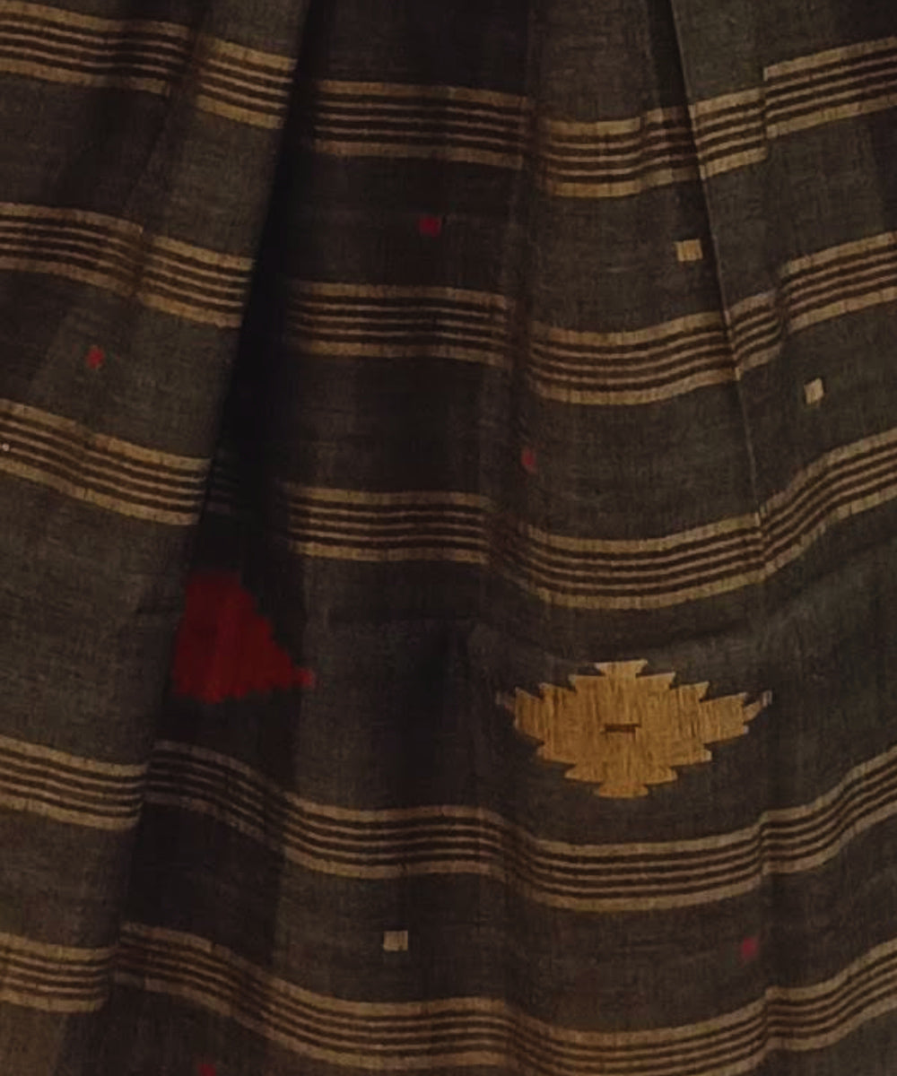 Brown handwoven cotton jamdani stole