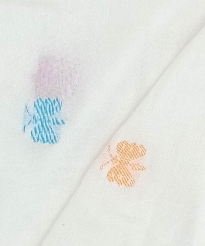 White multicolour motif cotton handwoven jamdani fabric