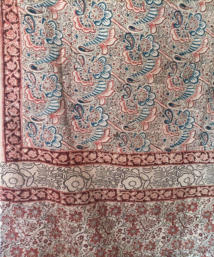 Offwhite maroon kalamkari cotton hand printed saree