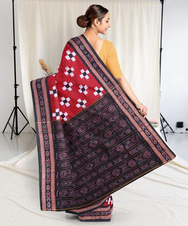 Red black border cotton handwoven sambalpuri saree