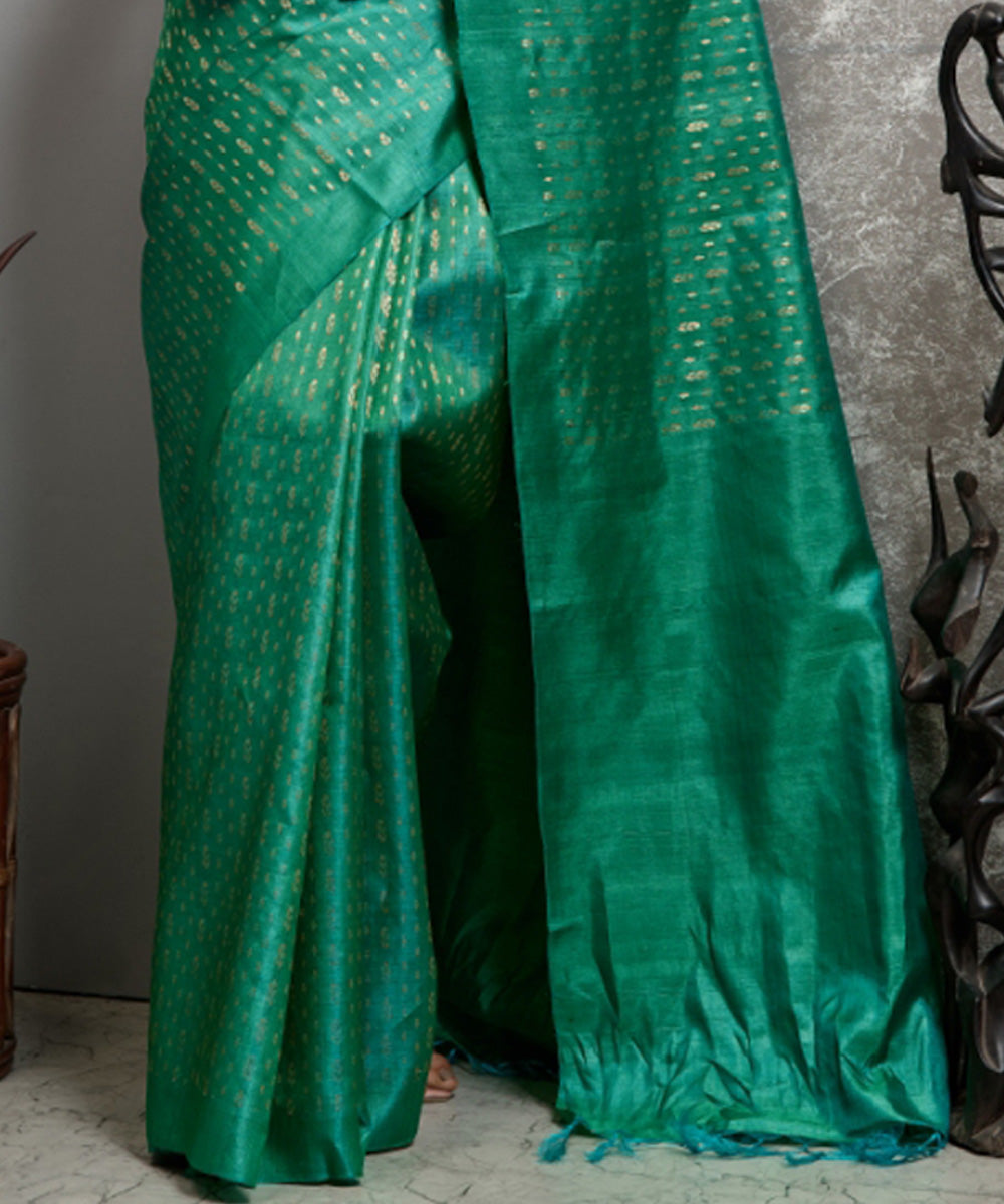 Rama green handwoven chhatisgarh tussar silk saree