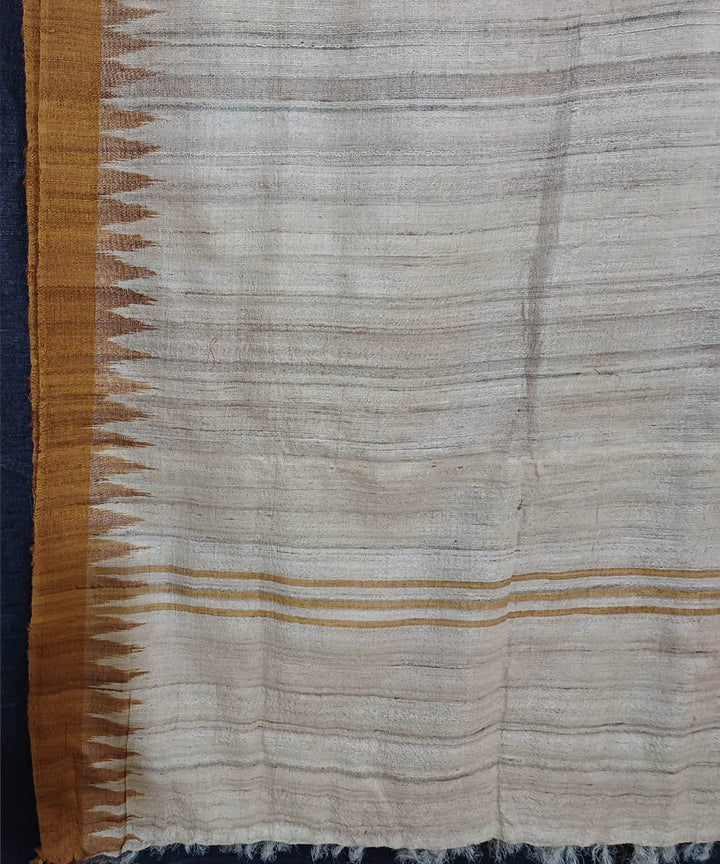 Beige mustard handwoven tussar silk ikat dupatta