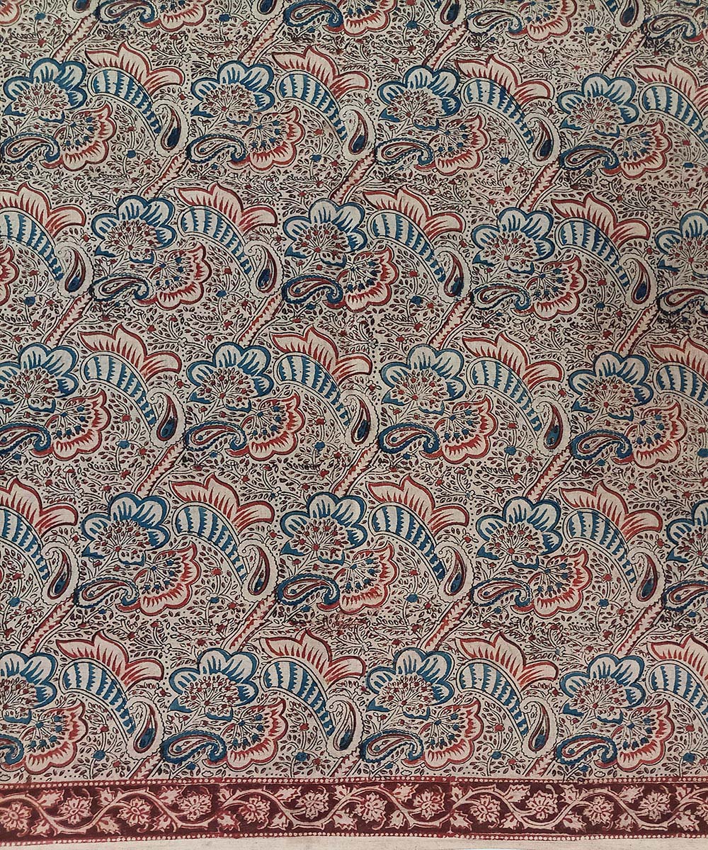 Offwhite maroon kalamkari cotton hand printed saree
