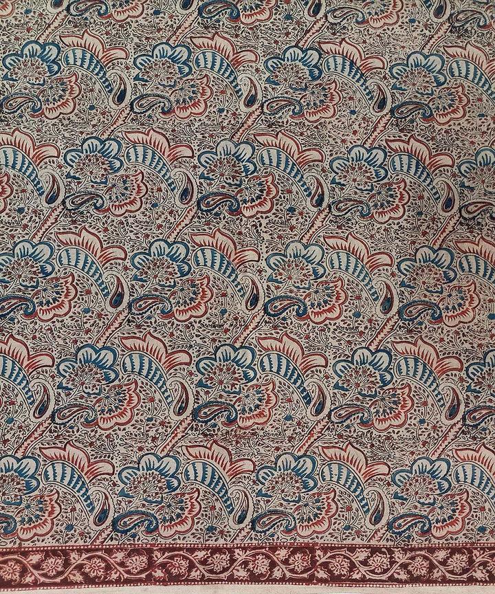 Offwhite maroon kalamkari cotton hand printed saree