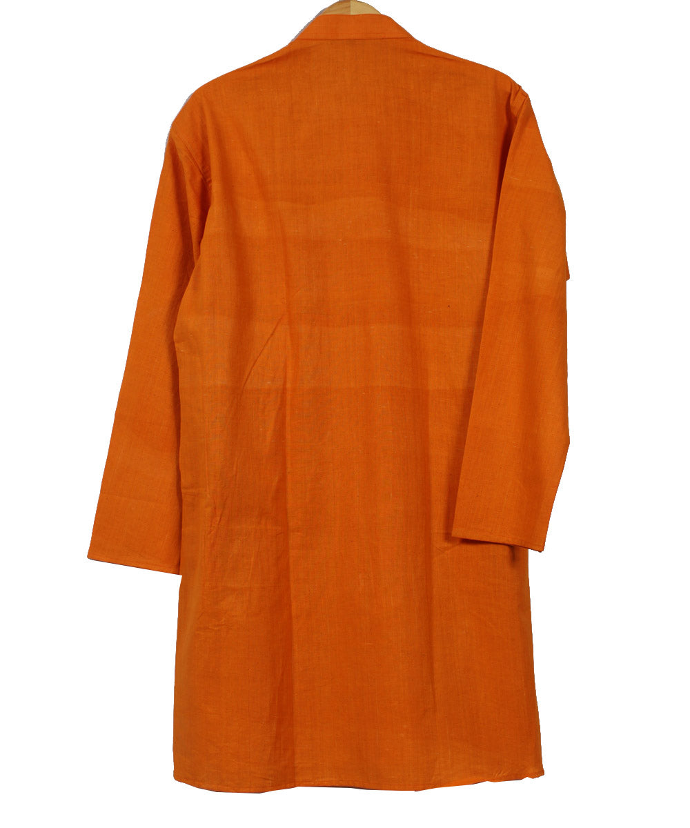 Orange handwoven khadi cotton long kurta