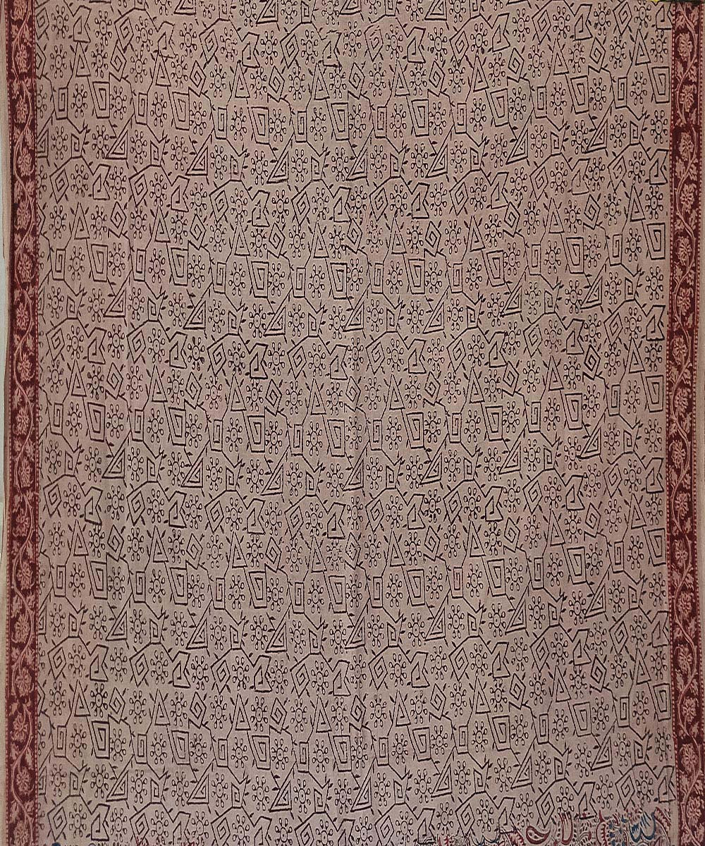 Offwhite maroon kalamkari cotton hand printed saree