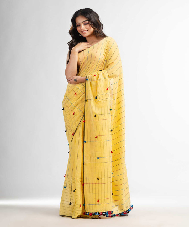 Yellow handwoven bengal cotton saree