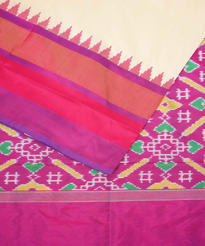 White magenta silk handloom pochampally ikat saree