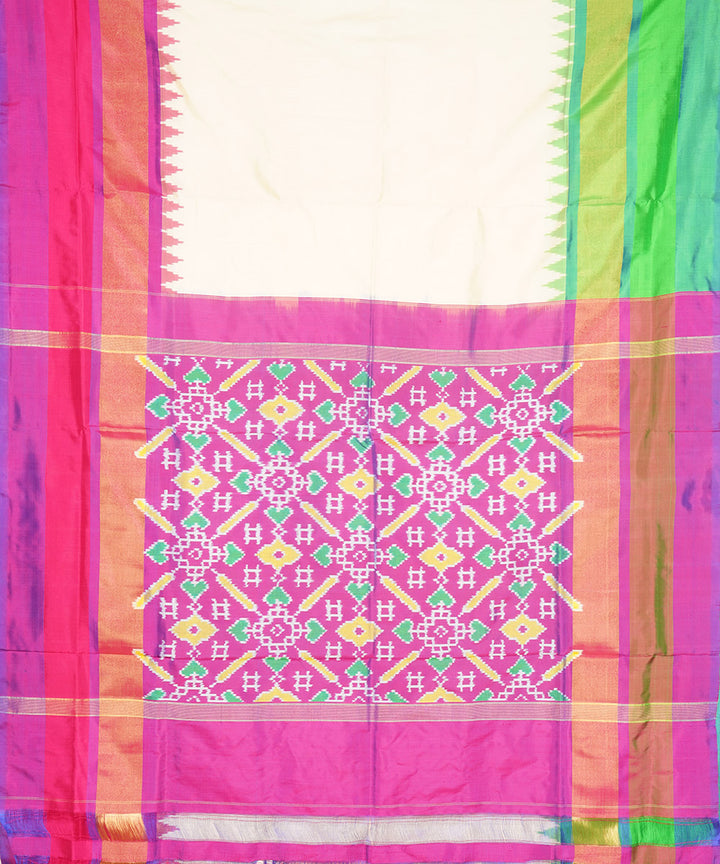 White magenta silk handloom pochampally ikat saree