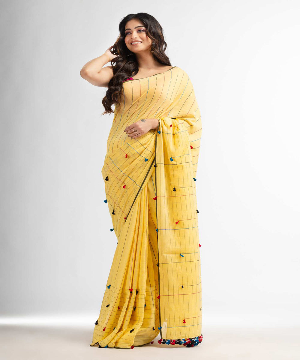 Yellow handwoven bengal cotton saree