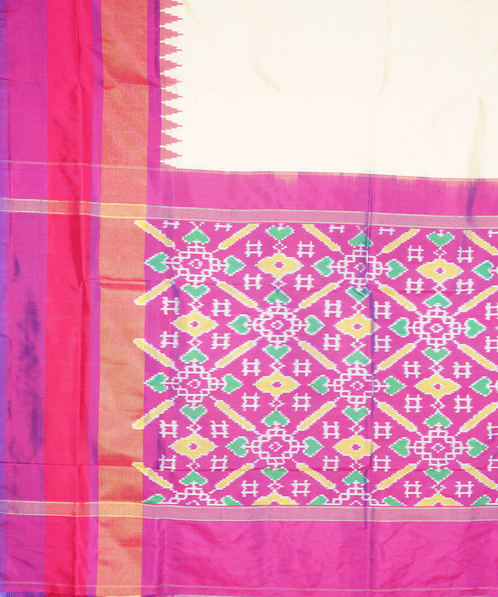 White magenta silk handloom pochampally ikat saree