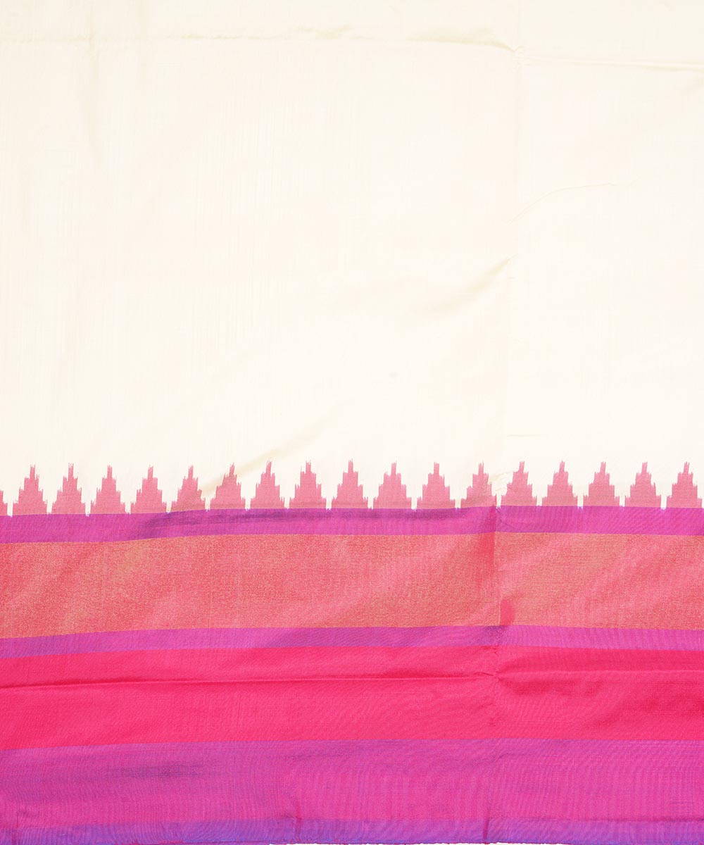 White magenta silk handloom pochampally ikat saree