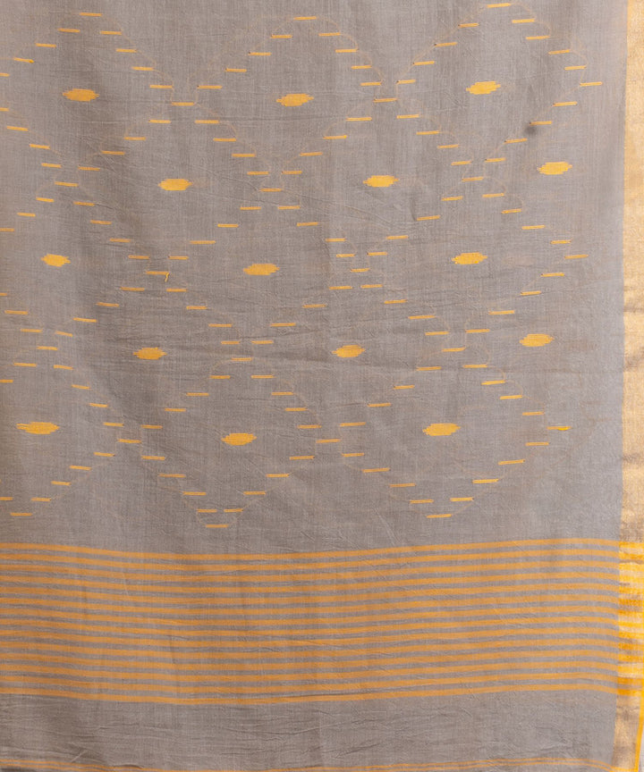 Mustard grey stripe handwoven cotton bengal saree