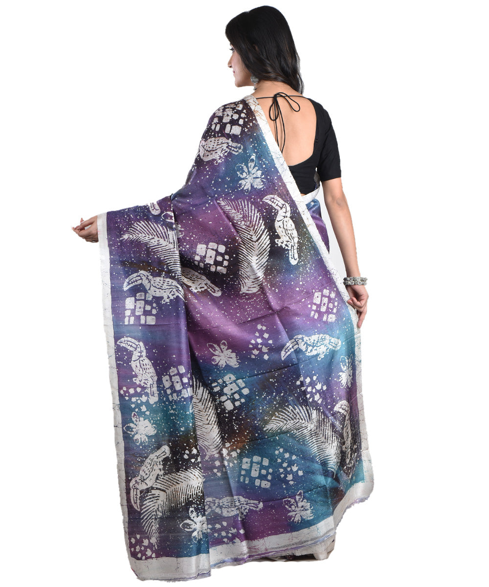 Lavender multicolor handloom silk batik print saree