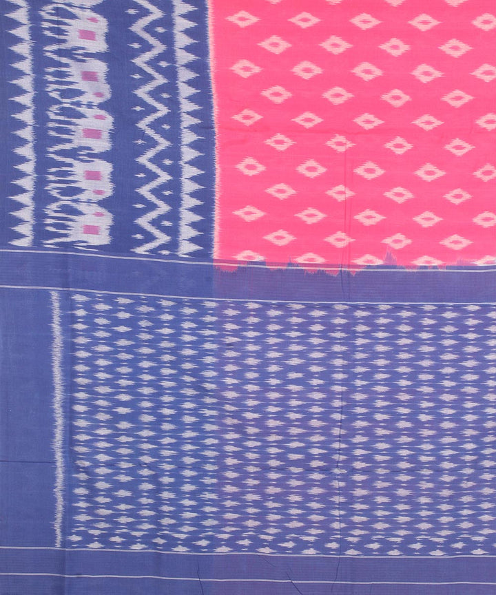 Pink navy blue pochampally ikat handloom cotton saree