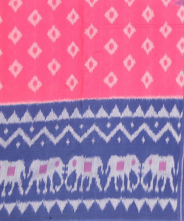 Pink navy blue pochampally ikat handloom cotton saree