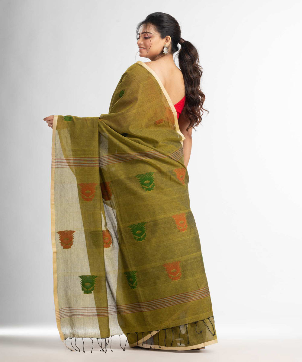 Fern green handwoven bengal cotton saree