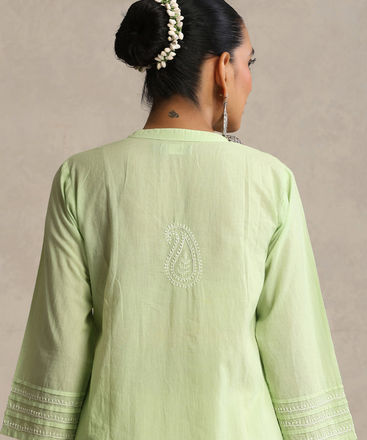 Light green  Hand Embroidered   Chikankari  Cotton Kurti