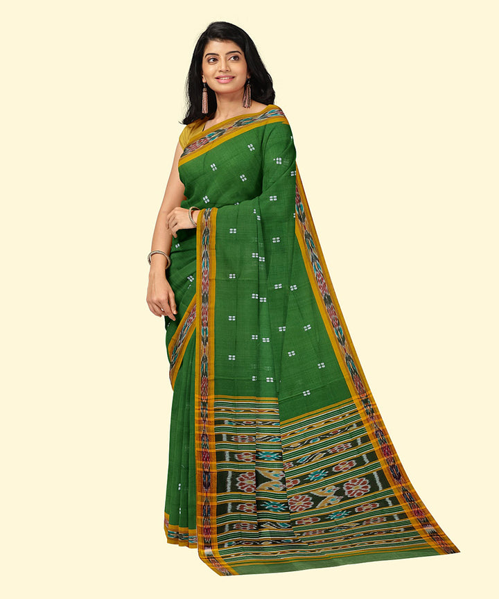 Light green yellow cotton handwoven nuapatna saree