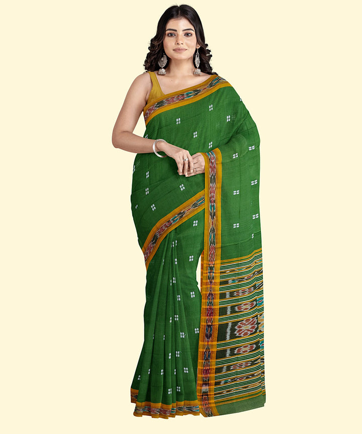 Light green yellow cotton handwoven nuapatna saree