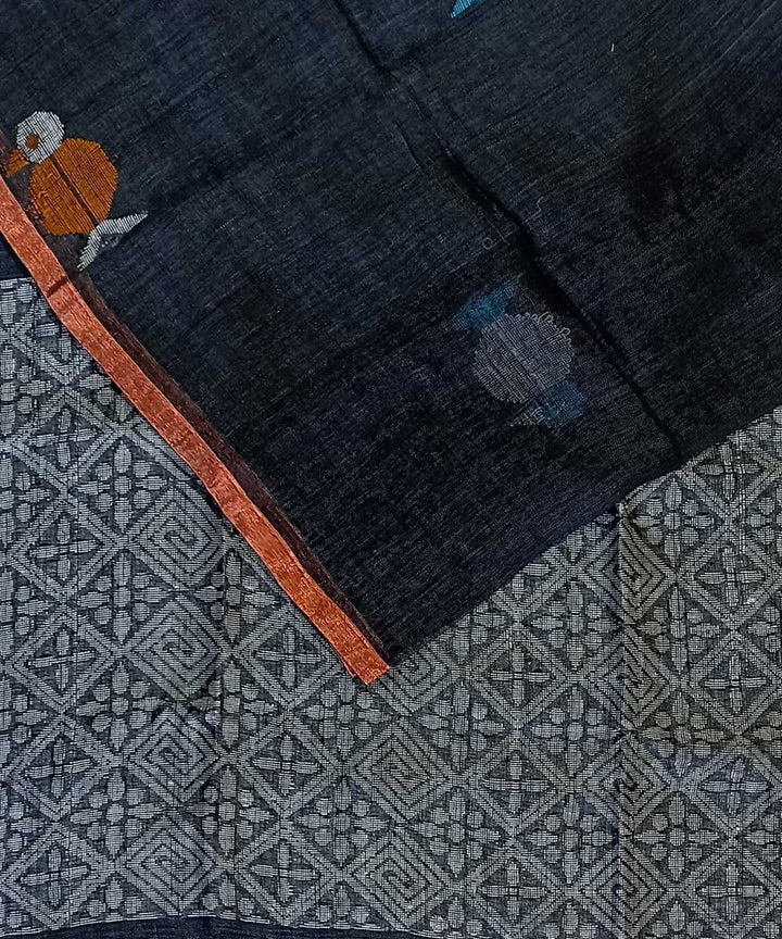 Black multicolor linen handloom bengal saree